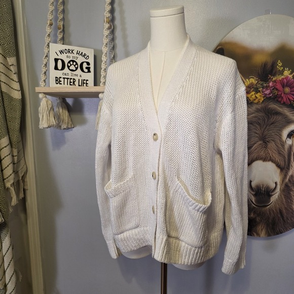 Polo Ralph Lauren Sweaters - Polo Ralph Lauren Linen Blend Cardigan Womens M Bright White